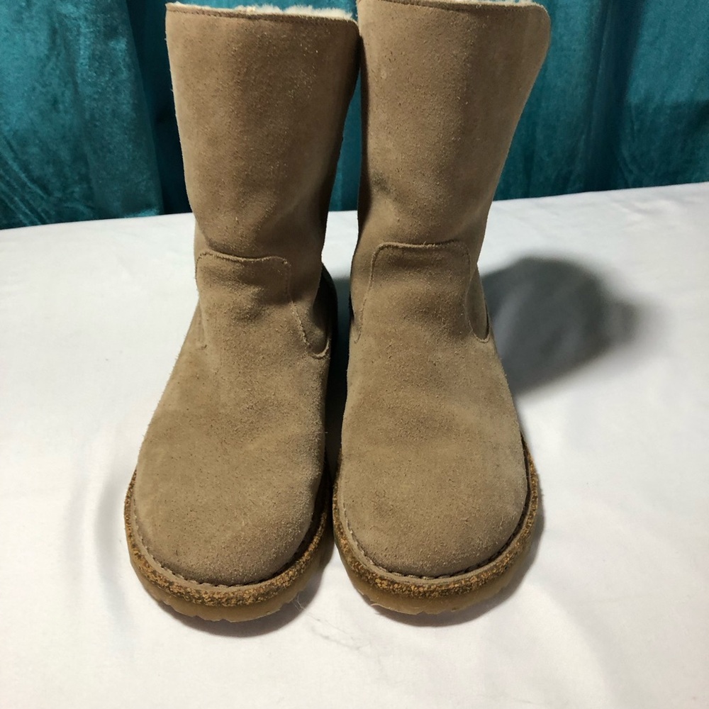 Birkenstock Uppsala Shearling Suede Leather boots gray taupe shearling lining 38 - Picture 2 of 13